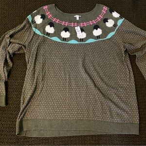 NWT Talbots Women's Sheep Pattern Sweater - Green and Pink 2X 20